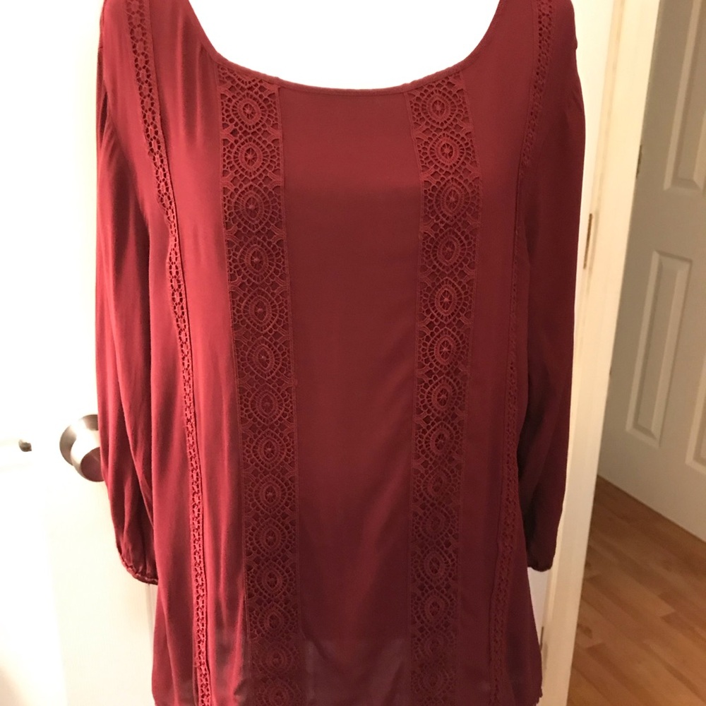 Cato Deep Red Lace Accent Blouse